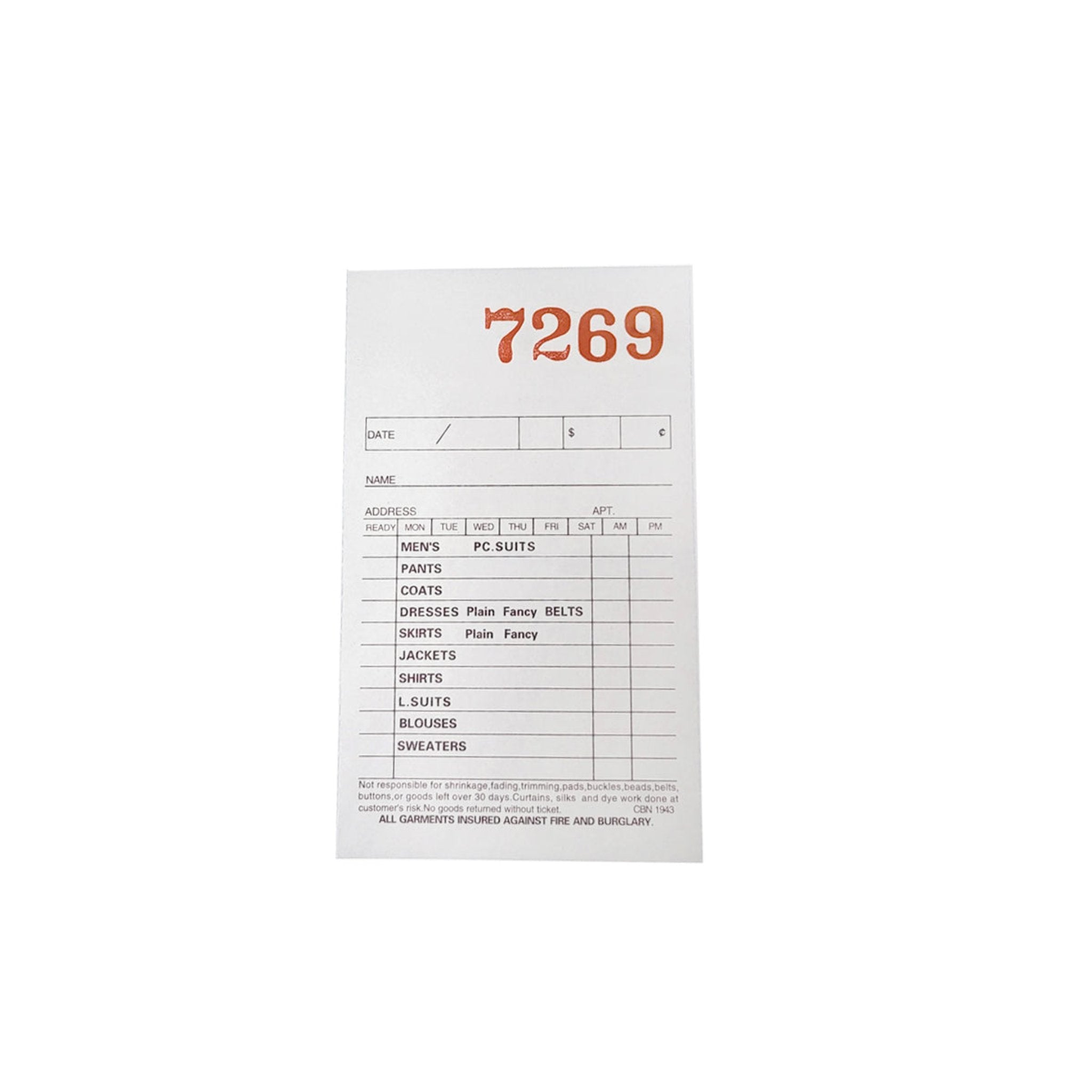 Counter Book Dry Clean 400 Invoices / Book